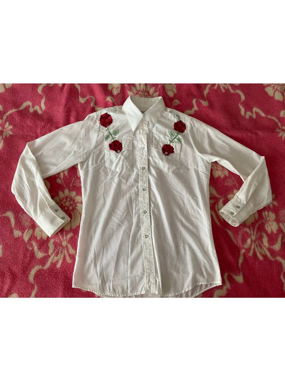 vintage Rockmount Ranch Wear western Embroidered Rose Shirt SZ 34